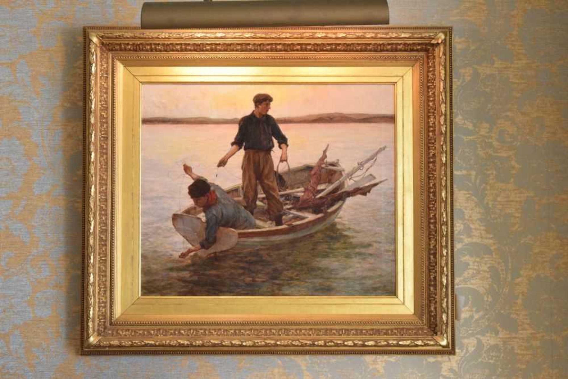 Newlyn School - Oil on canvas - Two line fishermen in a rowing boat - Image 2 of 11