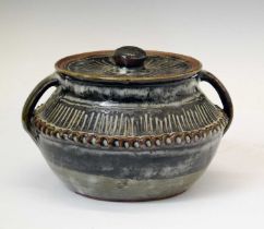 Large Abuja pottery lidded two-handled bowl