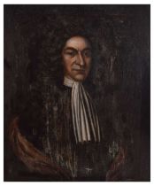 18th century oil on canvas - Portrait of a man in a wig with long fluted jabot, circa 1760