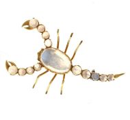 Moonstone set scorpion brooch