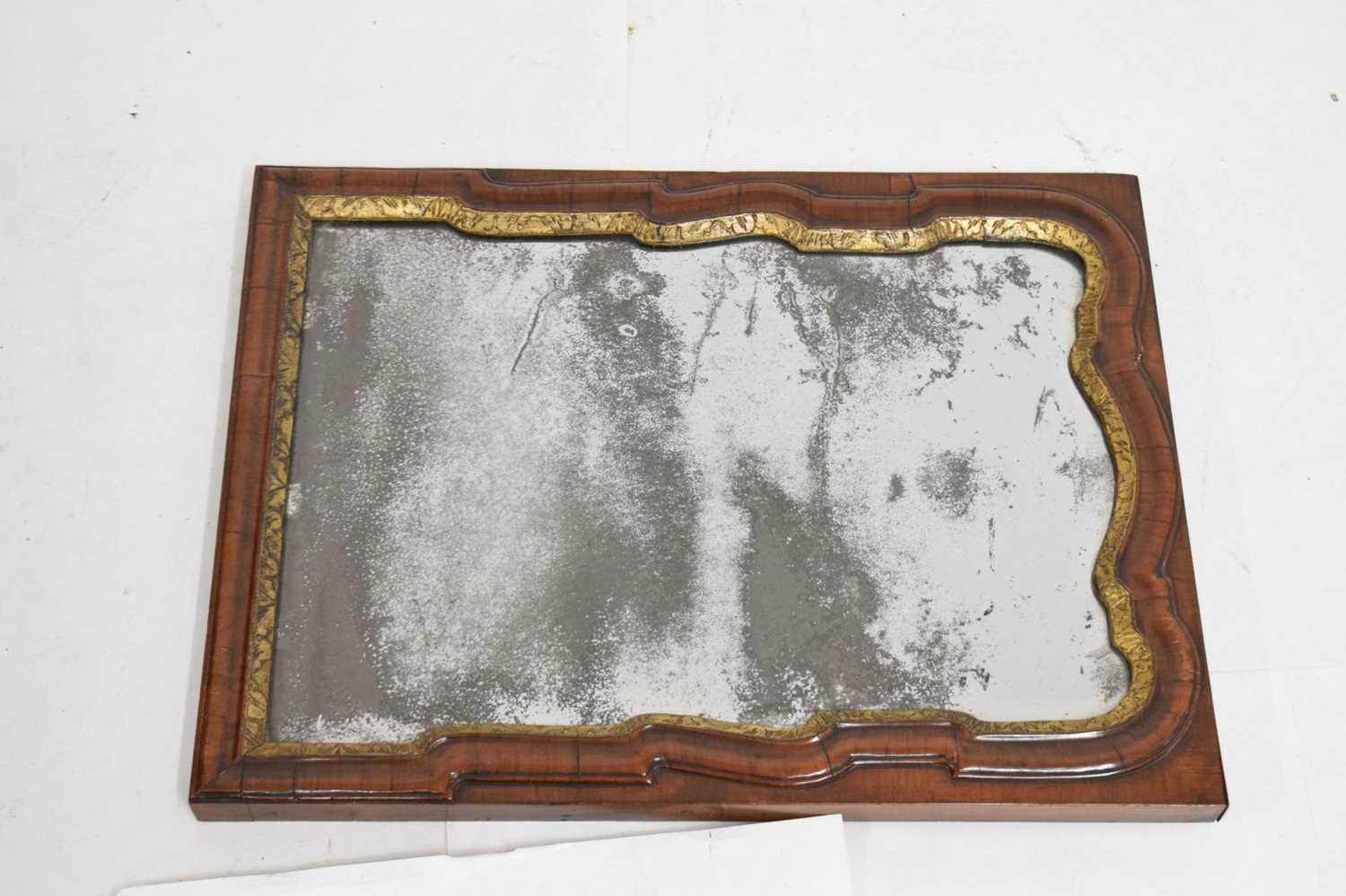 Early 18th century walnut wall mirror with shaped Vauxhall-type bevelled plate - Image 2 of 8