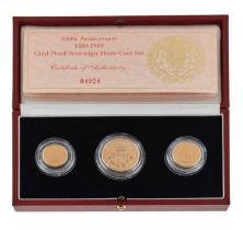 Royal Mint 500th Anniversary (1489-1989) gold proof three coin sovereign set