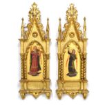 After Fra Angelico - Pair of mid 19th century Italian giltwood paintings of Saints