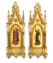 After Fra Angelico - Pair of mid 19th century Italian giltwood paintings of Saints