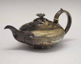 William IV silver teapot of squat form with scroll handle and floral knop