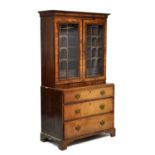 George I walnut and crossbanded cabinet on chest
