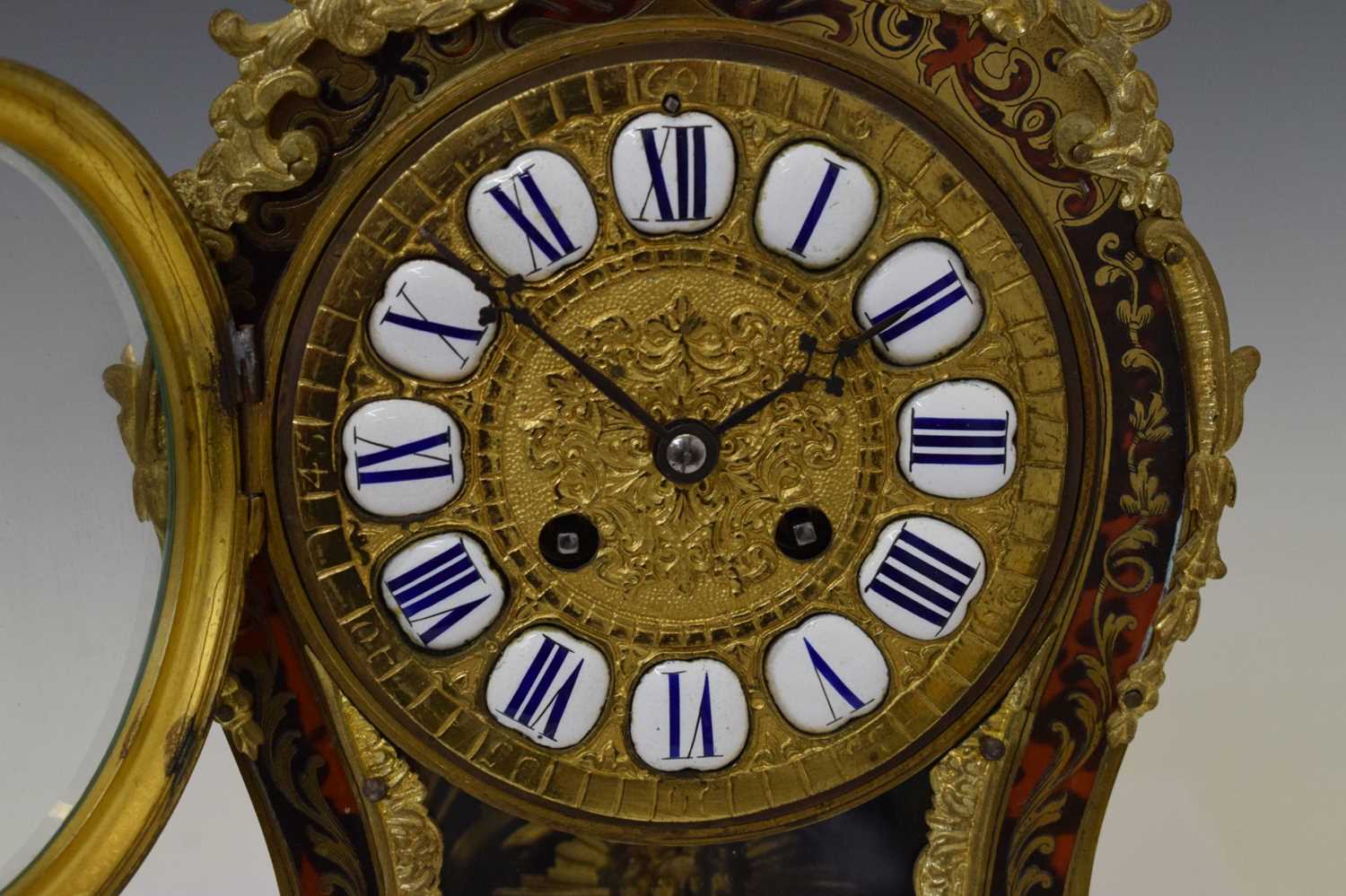 Late 19th century French red boulle mantel clock - Image 3 of 19