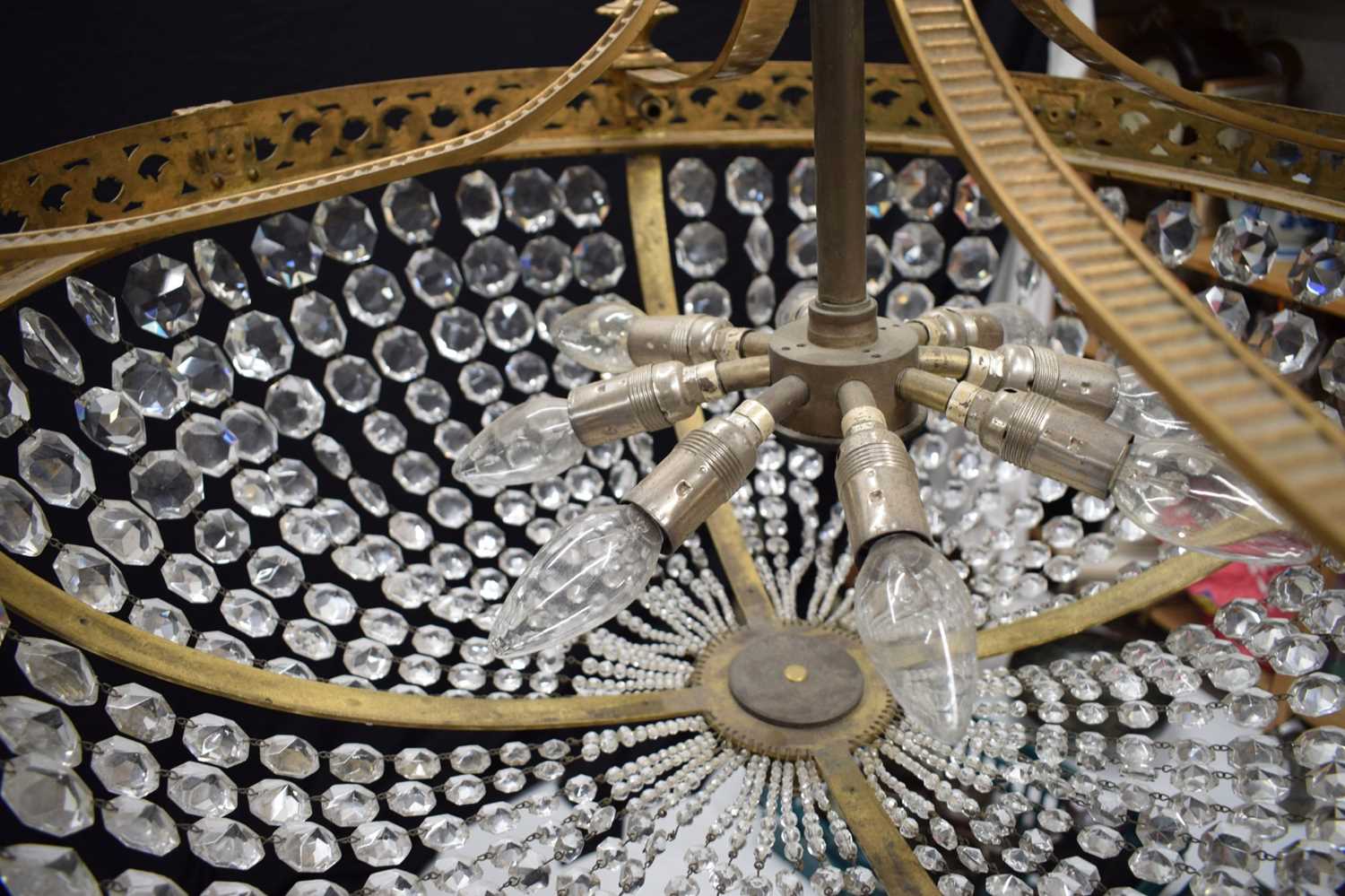 Twentieth century gilt-metal and glass basket chandelier - Image 3 of 8
