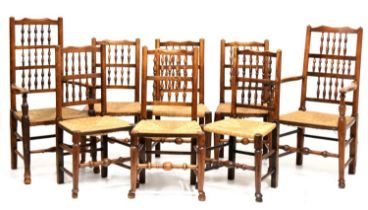 Eight spindle back chairs