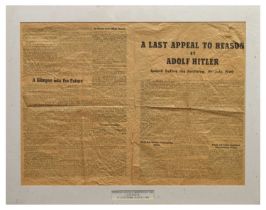 World War II era German Third Reich propaganda leaflet ‘A Last Appeal to Reason by Adolf Hitler’
