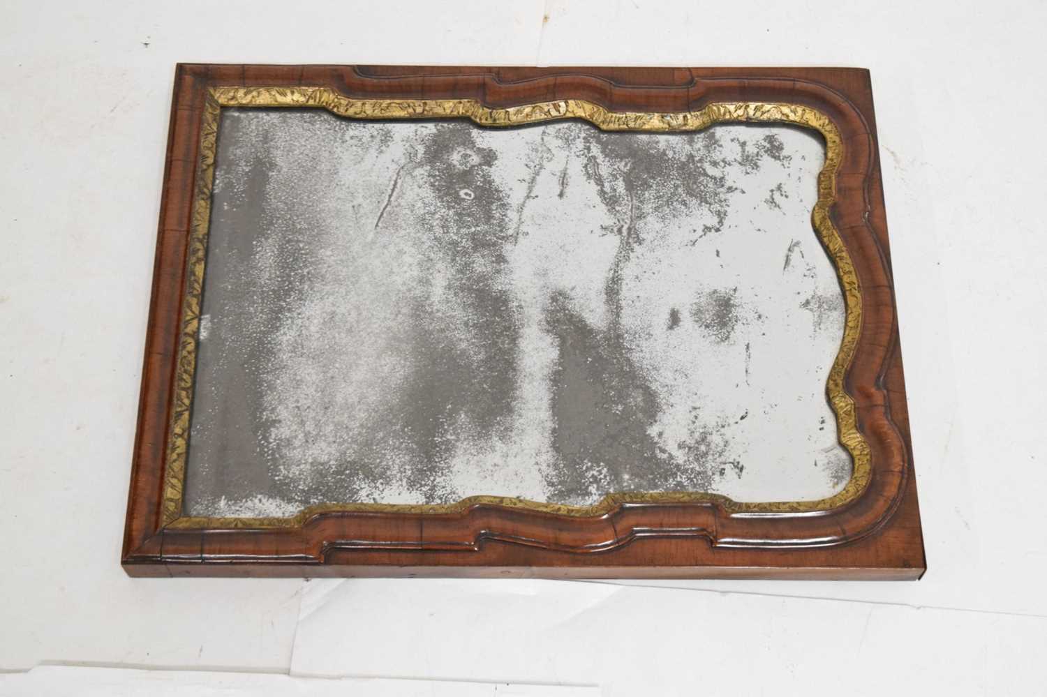 Early 18th century walnut wall mirror with shaped Vauxhall-type bevelled plate - Image 3 of 8