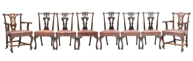 Eight early 20th century Irish mahogany dining chairs (6+2)