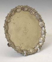 Victorian silver salver or card tray with rococo-style border