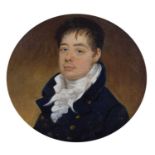 English School, circa 1800 - Circular portrait of a young gentleman in a blue coat