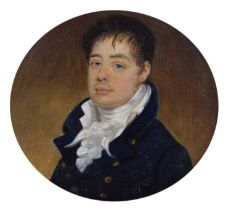 English School, circa 1800 - Circular portrait of a young gentleman in a blue coat