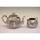 Wang Hing - Chinese export white-metal teapot and milk jug