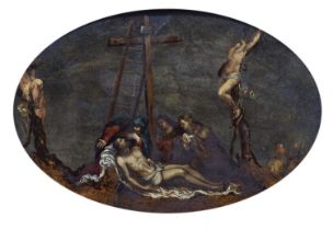 Florentine School, 17th century - Oil on slate – Christ mourned by the three Marys