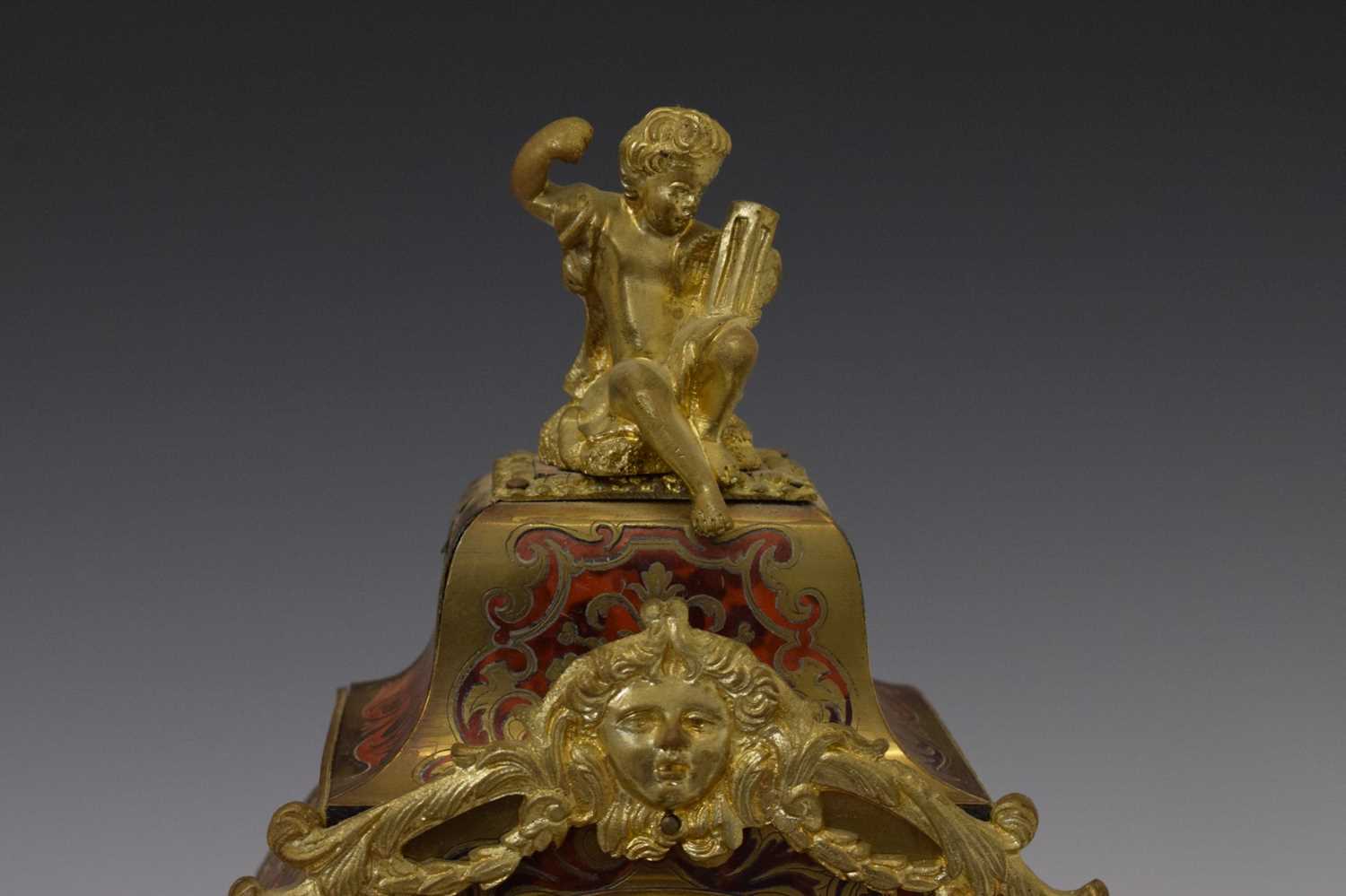 Late 19th century French red boulle mantel clock - Image 2 of 19