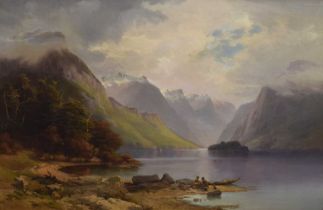 Nicholas Chevalier - New Zealand oil on canvas - Lake Manapouri