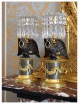 Pair of French Empire-style bronze and gilt metal table lustres