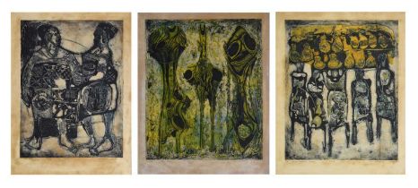 Bruce Onobrakpeya (Nigerian, b.1932) - Three limited edition etchings