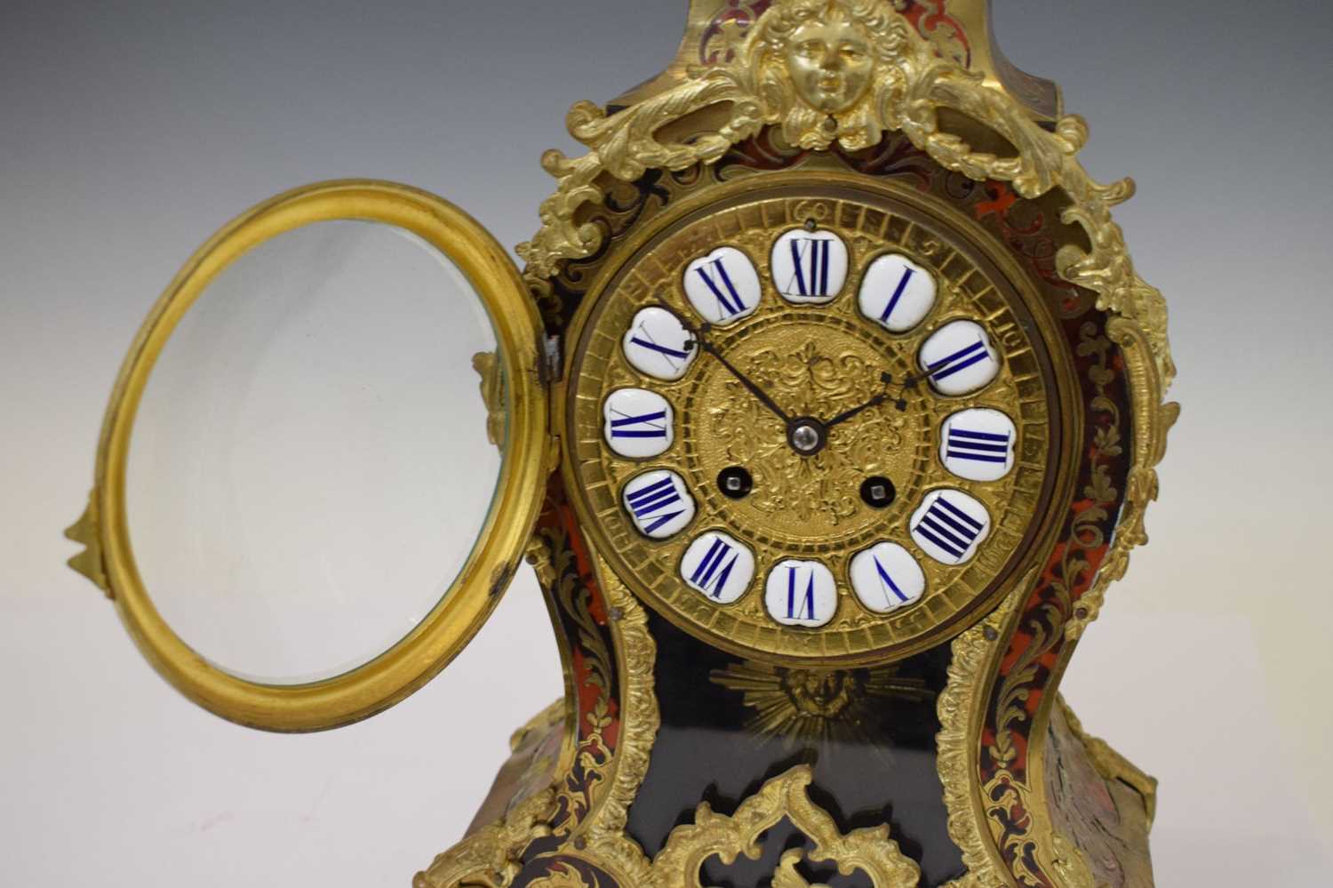 Late 19th century French red boulle mantel clock - Image 7 of 19