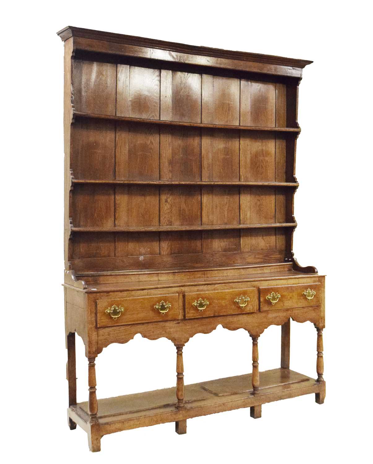 George III oak potboard dresser and rack