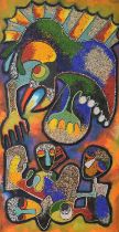 Chief Jimoh Buraimoh (b. 1943) - Figural abstract beadwork on panel