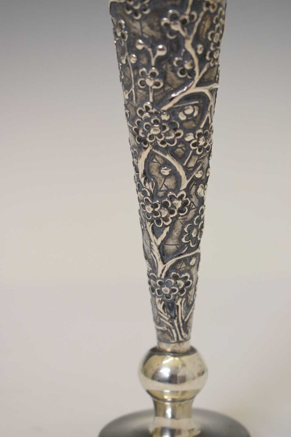 Late 19th/early 20th century Chinese export white-metal bud vase - Image 5 of 14