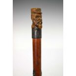 19th century carved malacca walking stick or cane