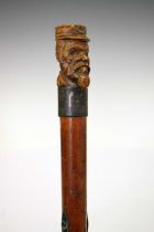 19th century carved malacca walking stick or cane