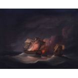 Thomas Buttersworth (1768-1828) – Oil on canvas - Seascape with man-o’-war on fire