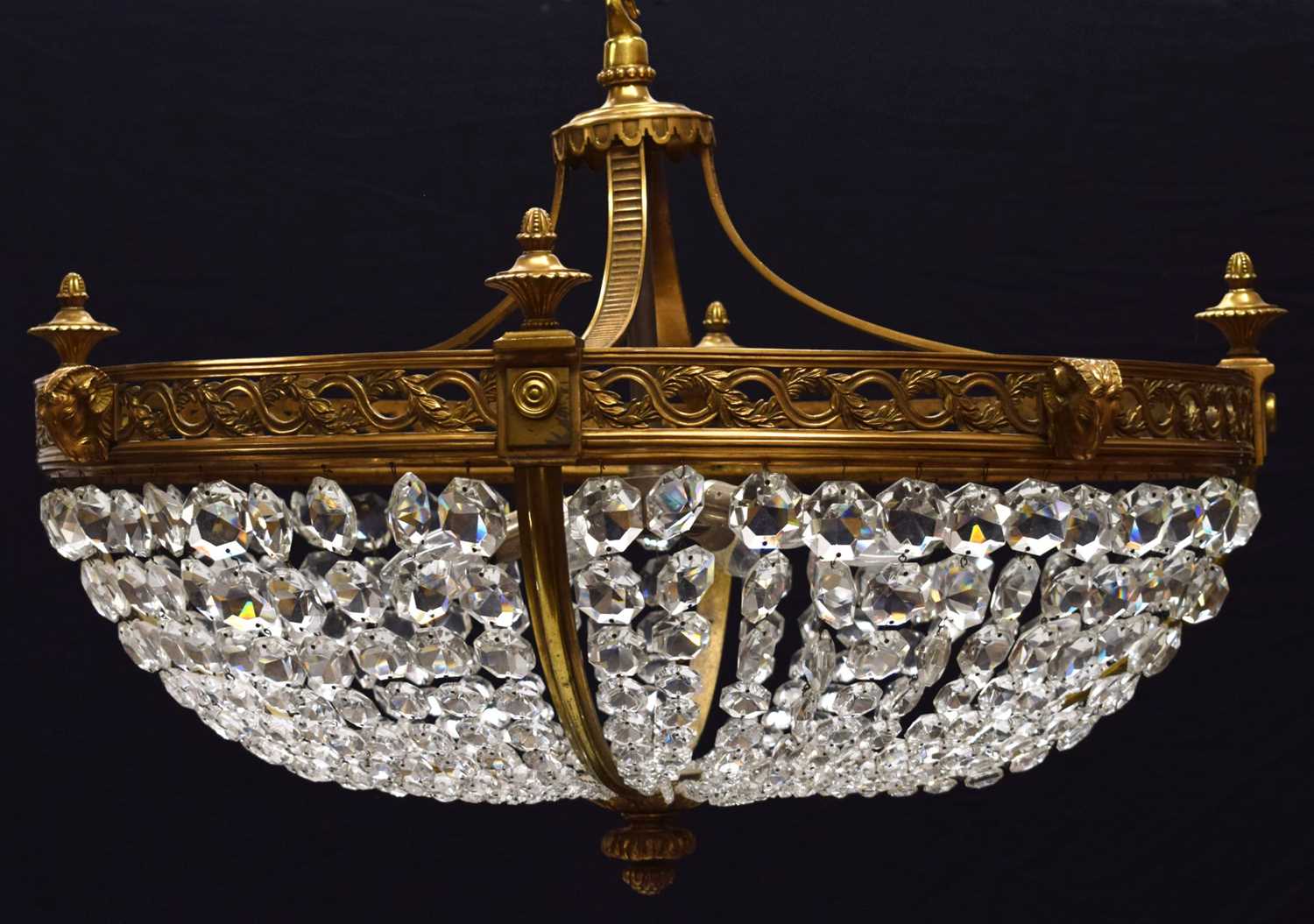 Twentieth century gilt-metal and glass basket chandelier