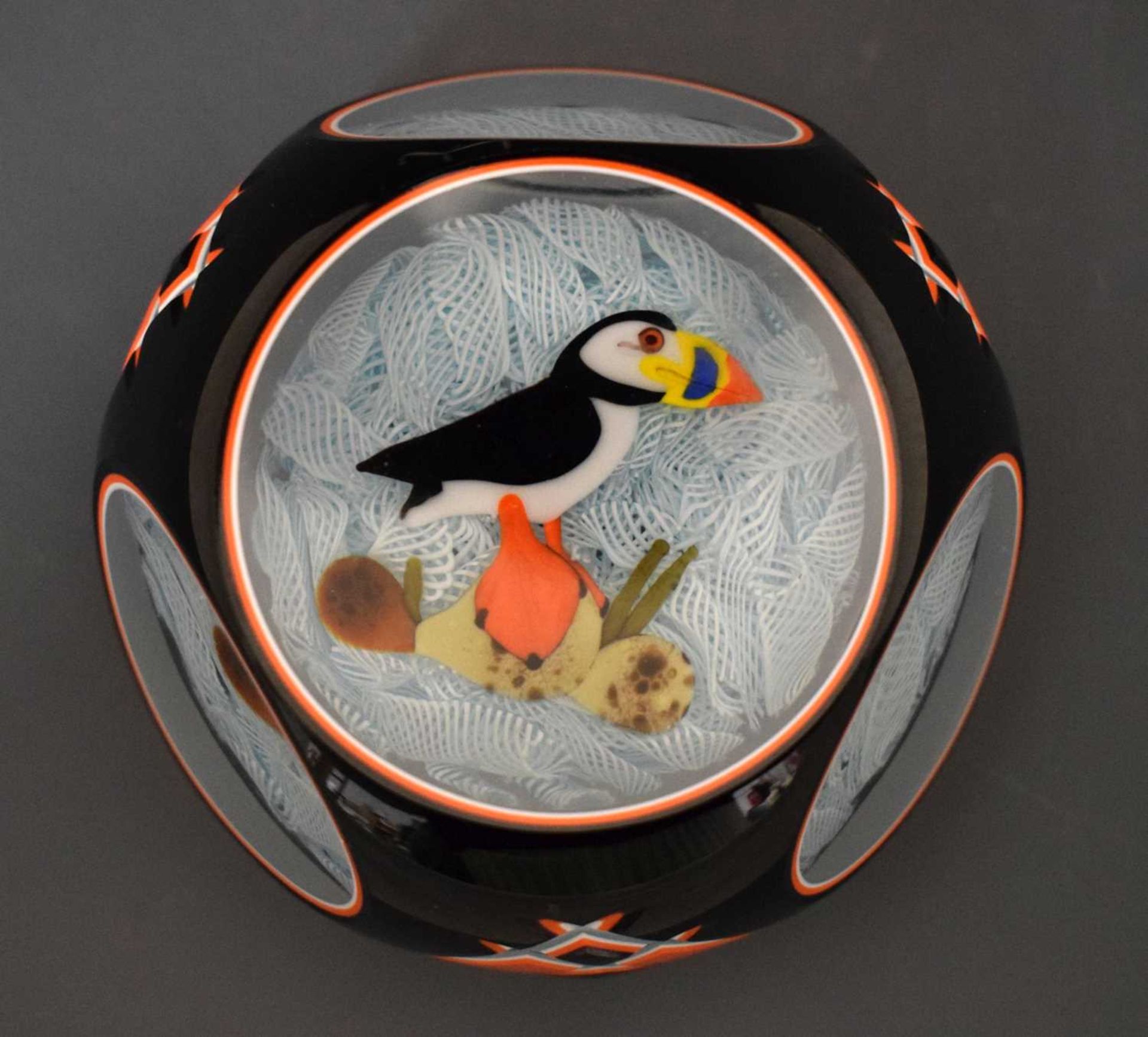 John Deacons black and orange puffin paperweight