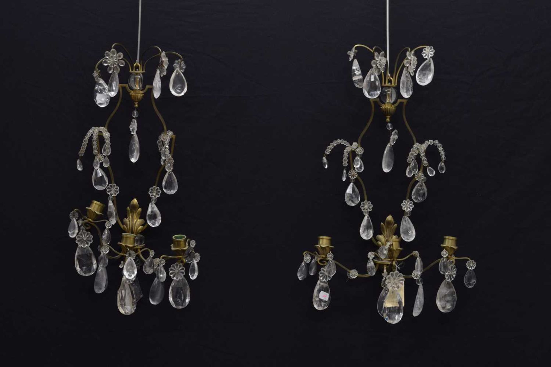 Pair of early 20th century gilt metal, rock crystal and cut glass wall appliqués - Image 8 of 8