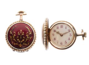 Lady's yellow metal (585) and enamel fob watch