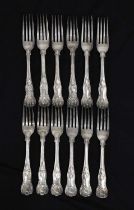 Matched set of twelve early 19th century Kings Diamond pattern table forks