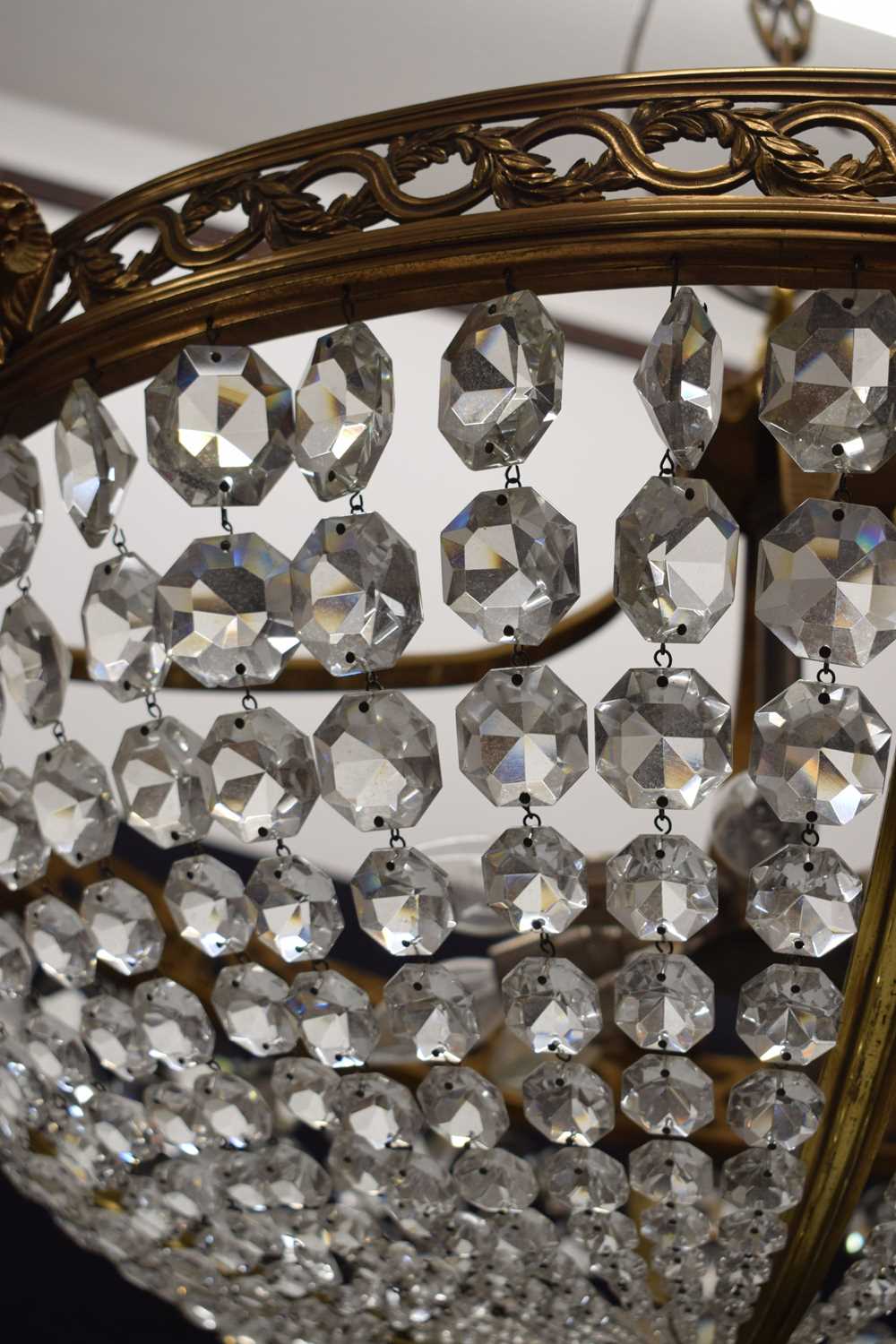 Twentieth century gilt-metal and glass basket chandelier - Image 5 of 8