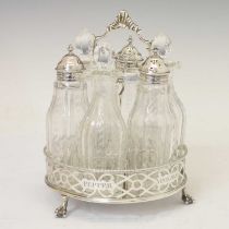 Early George III silver six-bottle cruet stand