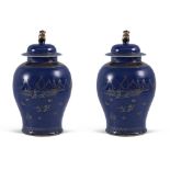 Pair of blue and gold porcelain potiches