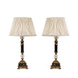 Pair of gilt metal and marble table lamps