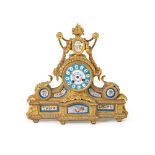 Gilt bronze and porcelain mantel clock