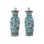 Pair of polychrome ceramic electrified vases