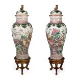 Pair of large Rose Family porcelain vases
