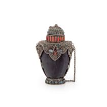 Silvered metal and wood Snuff bottle