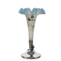 Satin glass and metal vase