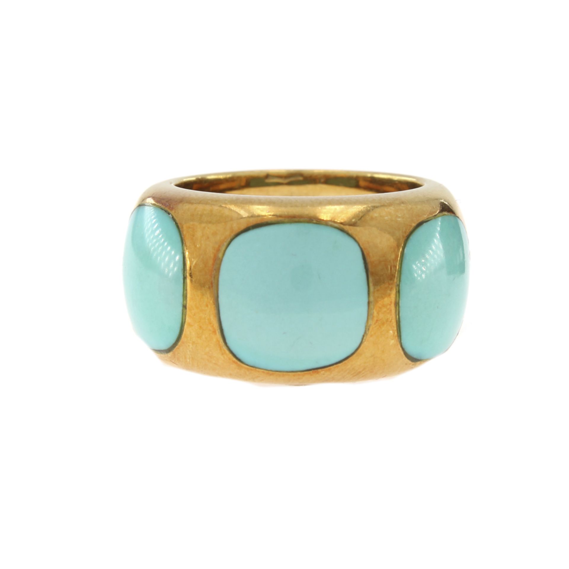 18kt yellow gold ring with three natural turquoises - Bild 3 aus 3