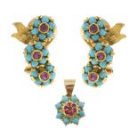18kt yellow gold with turquoises and rubies parure