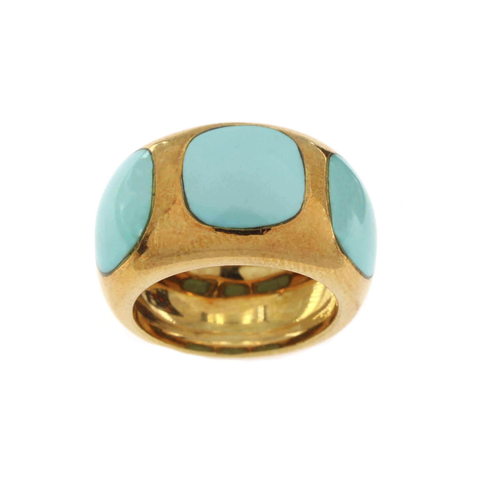 18kt yellow gold ring with three natural turquoises - Bild 2 aus 3