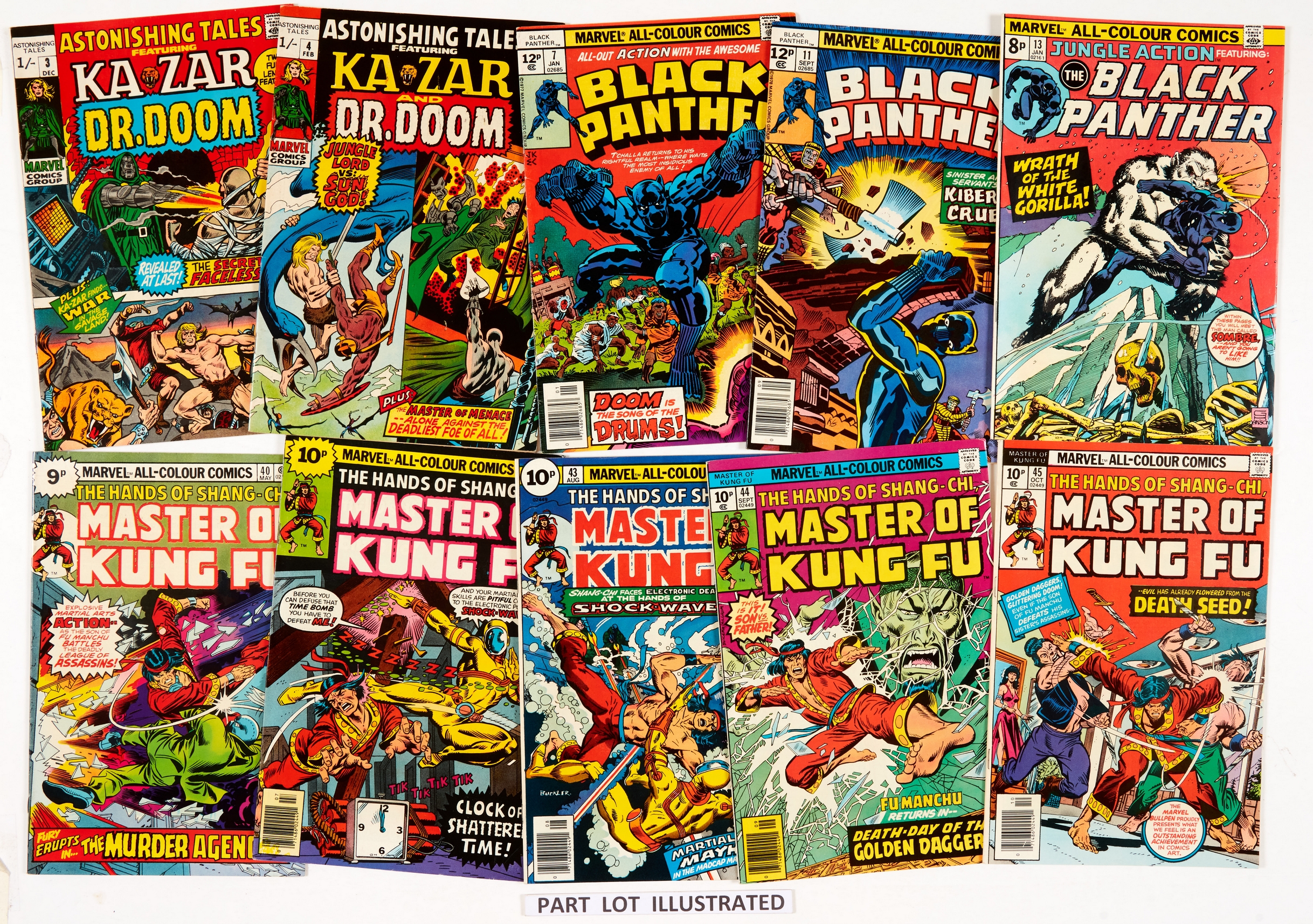 Astonishing Tales (1970) 3, 4, Black Panther 7, 11, Jungle Action & Black Panther 13, Master of